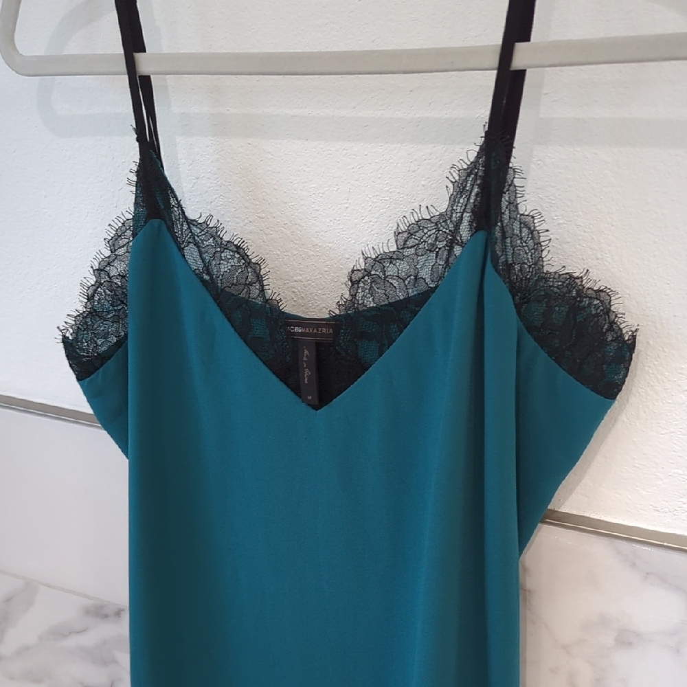BCBGMaxAzria Teal Dress with Black Lace Detail - Picture 6 of 7